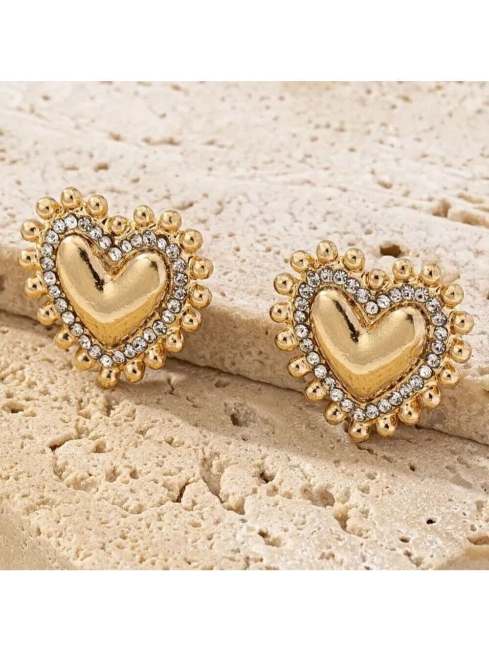 Vintage Heart Shaped Rhinestone Stud Earrings